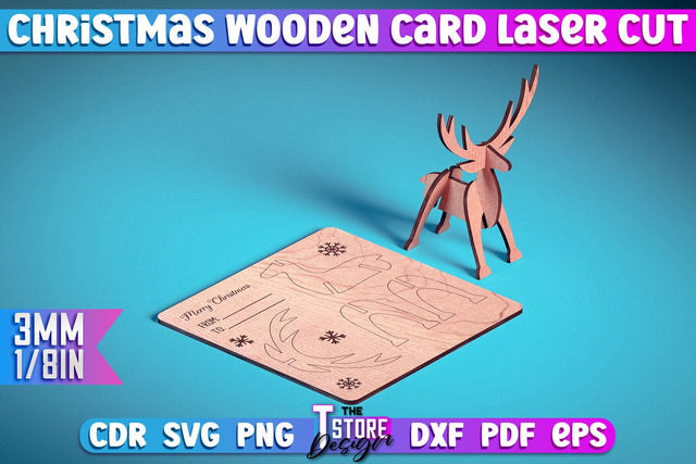 Christmas Wooden Card Laser Cut | Greeting Card | Christmas Ornaments | CNC Files SVG The T Store Design 
