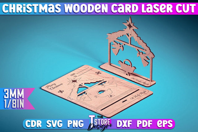 Christmas Wooden Card Laser Cut | Greeting Card | Christmas Ornaments | CNC Files SVG The T Store Design 