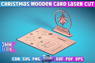 Christmas Wooden Card Laser Cut | Greeting Card | Christmas Ornaments | CNC Files SVG The T Store Design 
