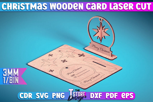 Christmas Wooden Card Laser Cut | Greeting Card | Christmas Ornaments | CNC Files SVG The T Store Design 