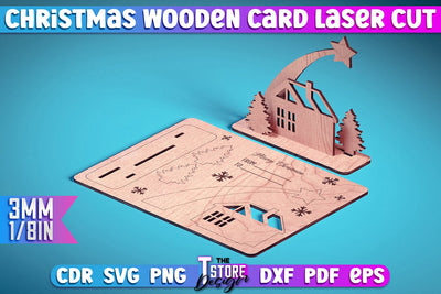 Christmas Wooden Card Laser Cut | Greeting Card | Christmas Ornaments | CNC Files SVG The T Store Design 