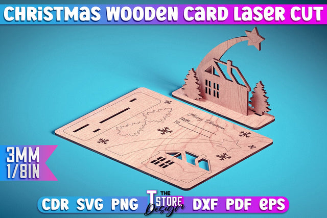 Christmas Wooden Card Laser Cut | Greeting Card | Christmas Ornaments | CNC Files SVG The T Store Design 