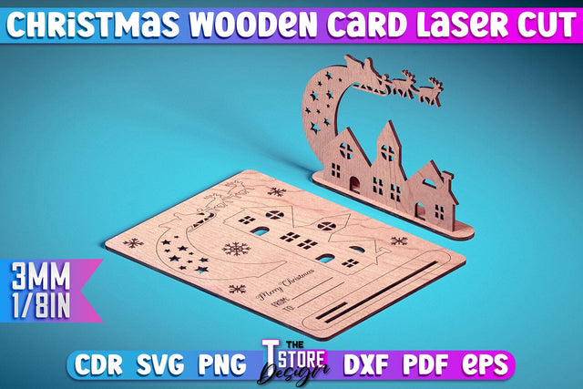 Christmas Wooden Card Laser Cut | Greeting Card | Christmas Ornaments | CNC Files SVG The T Store Design 