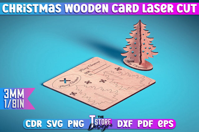 Christmas Wooden Card Laser Cut | Greeting Card | Christmas Ornaments | CNC Files SVG The T Store Design 