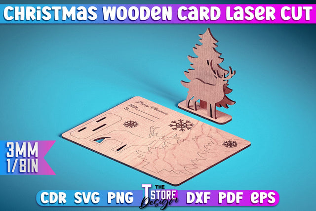 Christmas Wooden Card Laser Cut | Greeting Card | Christmas Ornaments | CNC Files SVG The T Store Design 