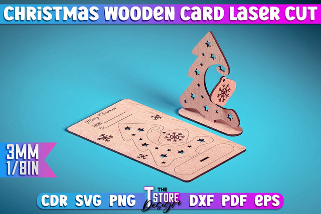 Christmas Wooden Card Laser Cut | Greeting Card | Christmas Ornaments | CNC Files SVG The T Store Design 