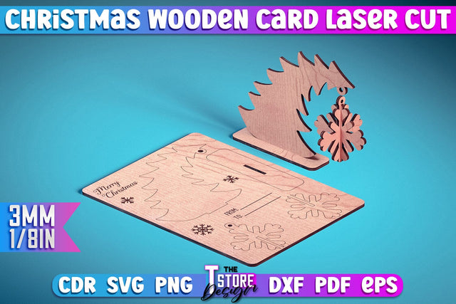Christmas Wooden Card Laser Cut | Greeting Card | Christmas Ornaments | CNC Files SVG The T Store Design 
