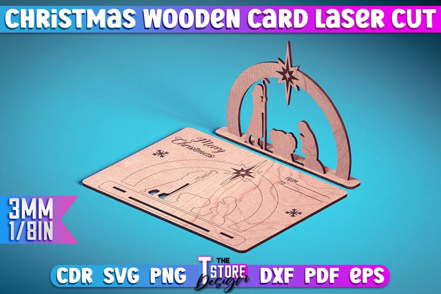 Christmas Wooden Card Laser Cut | Greeting Card | Christmas Ornaments | CNC Files SVG The T Store Design 