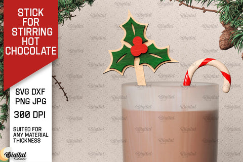 Christmas Wooden Hot Chocolate Stirrers Laser Cut Bundle SVG Evgenyia Guschina 