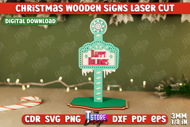 Christmas Wooden Sign | Holiday Decorations | Gift Idea | Table Statuette | CNC File SVG The T Store Design 