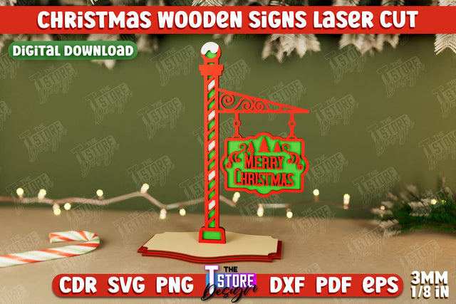 Christmas Wooden Sign | Holiday Decorations | Gift Idea | Table Statuette | CNC File SVG The T Store Design 