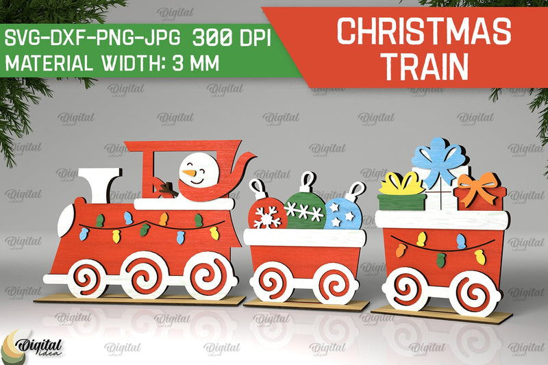 Christmas Wooden Train Laser Cut Design. Christmas Decor SVG SVG Evgenyia Guschina 
