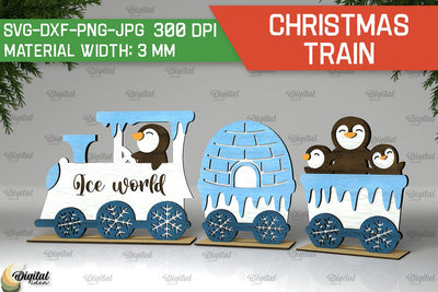 Christmas Wooden Train Laser Cut Design. Christmas Decor SVG SVG Evgenyia Guschina 