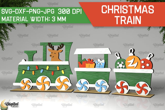 Christmas Wooden Train Laser Cut Design. Christmas Decor SVG SVG Evgenyia Guschina 