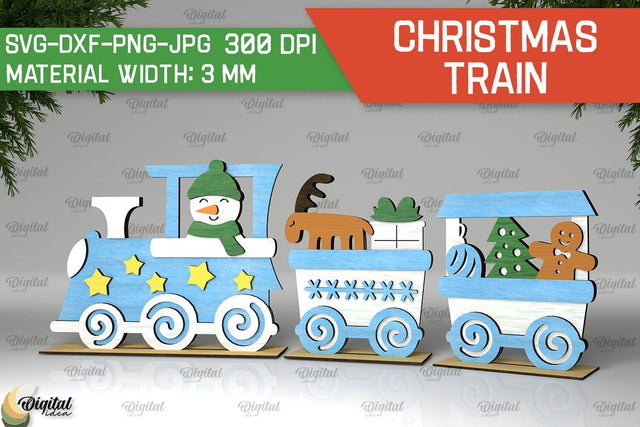 Christmas Wooden Train Laser Cut Design. Christmas Decor SVG SVG Evgenyia Guschina 