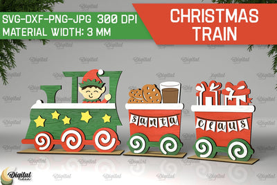 Christmas Wooden Train Laser Cut Design. Christmas Decor SVG SVG Evgenyia Guschina 