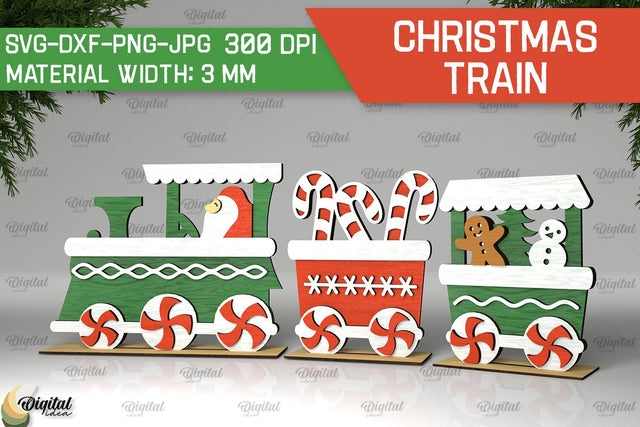 Christmas Wooden Train Laser Cut Design. Christmas Decor SVG SVG Evgenyia Guschina 