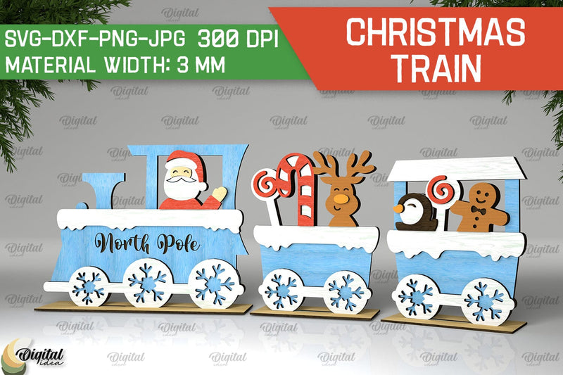 Christmas Wooden Train Laser Cut Design. Christmas Decor SVG SVG Evgenyia Guschina 
