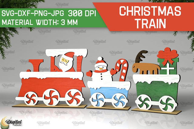 Christmas Wooden Train Laser Cut Design. Christmas Decor SVG SVG Evgenyia Guschina 