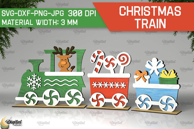 Christmas Wooden Train Laser Cut Design. Christmas Decor SVG SVG Evgenyia Guschina 
