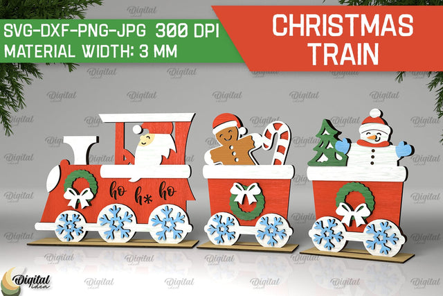 Christmas Wooden Train Laser Cut Design. Christmas Decor SVG SVG Evgenyia Guschina 