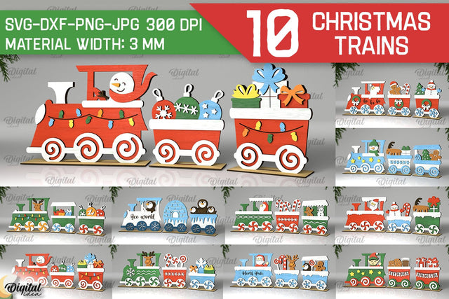 Christmas Wooden Trains Laser Cut Bundle.Christmas Decor SVG SVG Evgenyia Guschina 