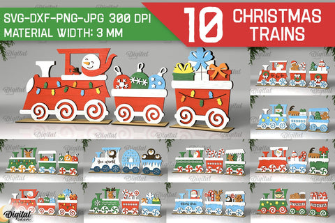 Christmas Wooden Trains Laser Cut Bundle.Christmas Decor SVG SVG Evgenyia Guschina 