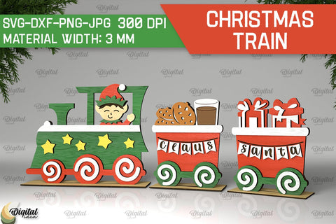 Christmas Wooden Trains Laser Cut Bundle.Christmas Decor SVG SVG Evgenyia Guschina 