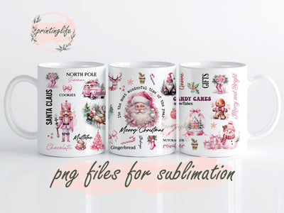 Christmas Wrap, Retro Holiday, Pink Christmas Digital Design Download Mug Wrap Design, Mug Design PNG Sublimation PrintingLife 