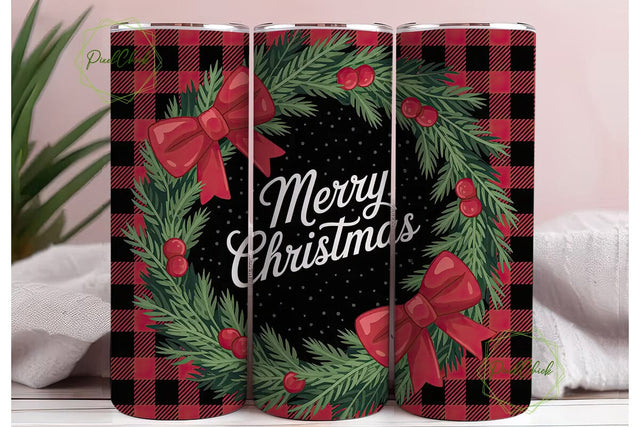Christmas Wreath 20oz Tumbler Wrap Sublimation PixelChick 