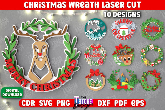 Christmas Wreath Bundle | Porch Decorating | Door Wreath | Wall Décor | Holiday Decoration | CNC File SVG The T Store Design 