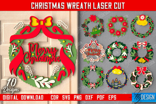 Christmas Wreath Bundle | Porch Decorating | Door Wreath | Wall Décor | Holiday Decoration | CNC Files SVG Fly Design 