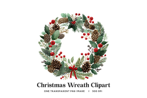 Christmas Wreath Clipart PNG Sublimation BijouBay 