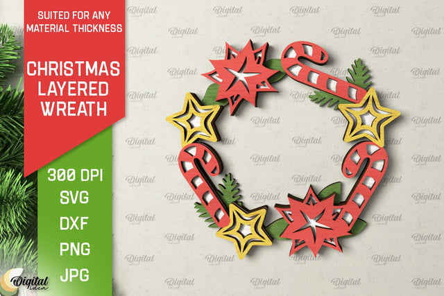 Christmas Wreath Door Sign Laser Cut. Christmas Decor SVG SVG Evgenyia Guschina 