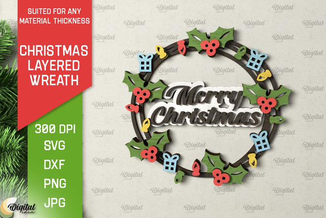 Christmas Wreath Door Sign Laser Cut. Christmas Decor SVG SVG Evgenyia Guschina 