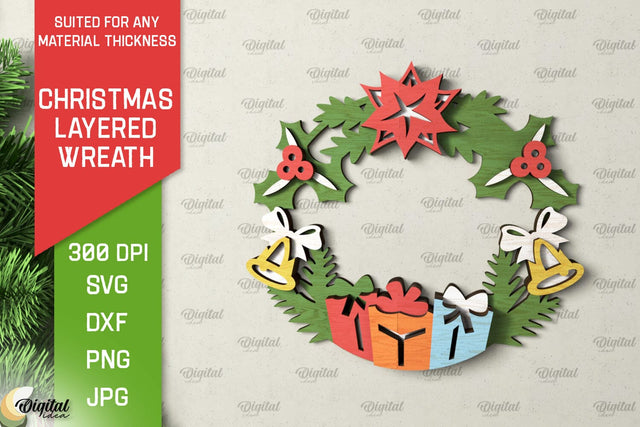 Christmas Wreath Door Sign Laser Cut. Christmas Decor SVG SVG Evgenyia Guschina 