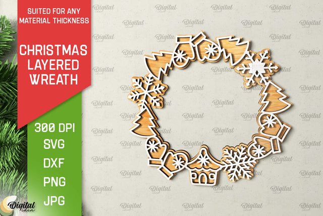 Christmas Wreath Door Sign Laser Cut. Christmas Decor SVG SVG Evgenyia Guschina 