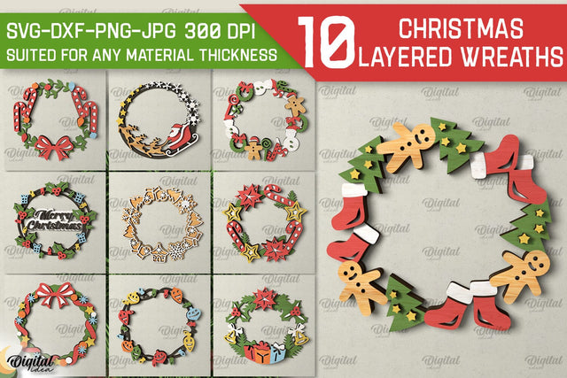 Christmas Wreath Door Signs Laser Cut Bundle. Xmas Decor SVG SVG Evgenyia Guschina 