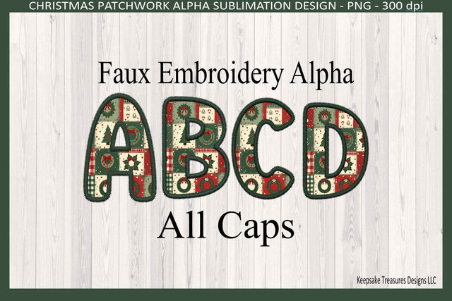 Christmas Wreath Faux Embroidery Alpha Set All Caps, Sublimation Individual Png, Digital Download Sublimation Keepsake Treasures Designs LLC. 