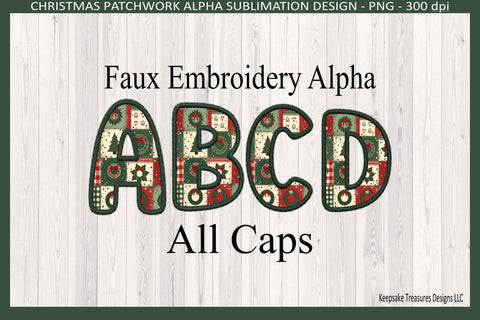 Christmas Wreath Faux Embroidery Alpha Set All Caps, Sublimation Individual Png, Digital Download Sublimation Keepsake Treasures Designs LLC. 