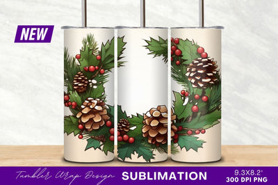 Christmas Wreath Holly Berries Pine Cones Frame Sublimation Regulrcrative 