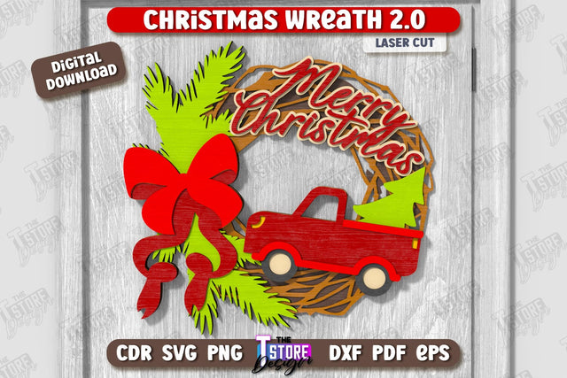 Christmas Wreath Laser Cut | Porch Decorating | Door Wreath | Wall Décor | Holiday Decoration | CNC File SVG The T Store Design 