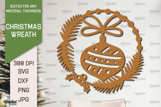 Christmas Wreath Laser Cut. Wooden Christmas Wreath SVG SVG Evgenyia Guschina 