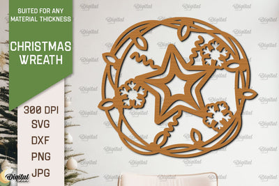 Christmas Wreath Laser Cut. Wooden Christmas Wreath SVG SVG Evgenyia Guschina 
