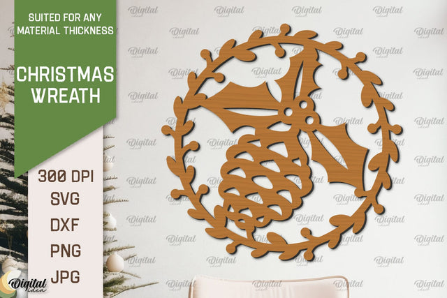 Christmas Wreath Laser Cut. Wooden Christmas Wreath SVG SVG Evgenyia Guschina 