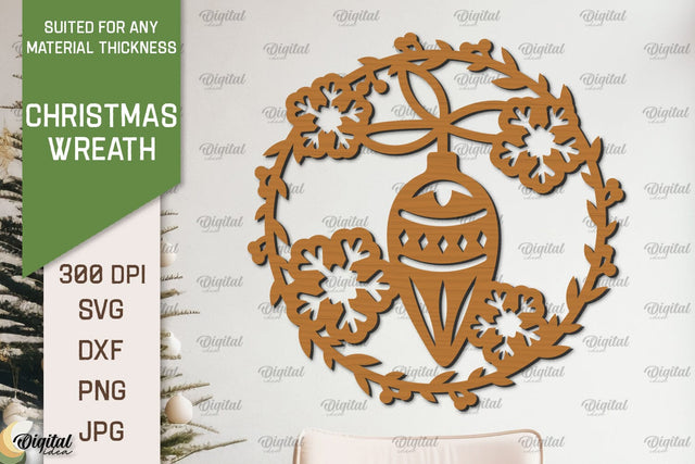 Christmas Wreath Laser Cut. Wooden Christmas Wreath SVG SVG Evgenyia Guschina 