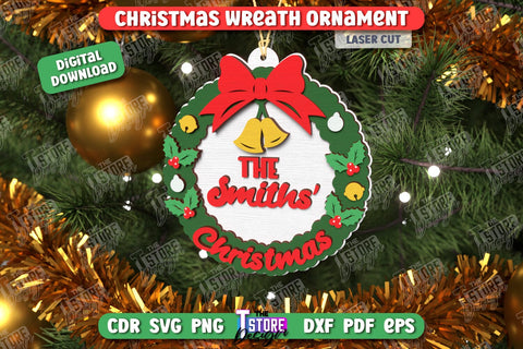 Christmas Wreath Ornament Laser Cut Bundle | Layered Christmas Tree Toy | Christmas Décor | Holidays | CNC Files SVG The T Store Design 