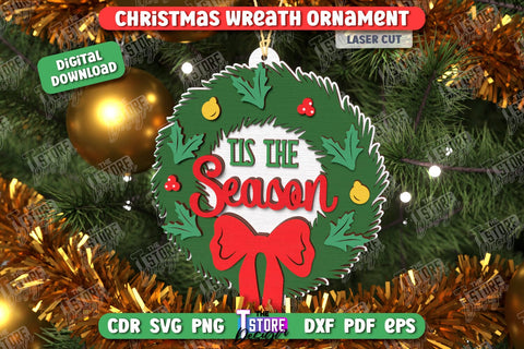 Christmas Wreath Ornament Laser Cut Bundle | Layered Christmas Tree Toy | Christmas Décor | Holidays | CNC Files SVG The T Store Design 