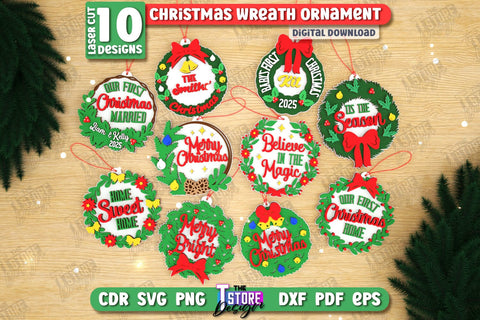 Christmas Wreath Ornament Laser Cut Bundle | Layered Christmas Tree Toy | Christmas Décor | Holidays | CNC Files SVG The T Store Design 