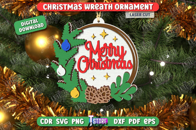 Christmas Wreath Ornament Laser Cut | Layered Christmas Tree Toy | Christmas Décor | Holidays | CNC File SVG The T Store Design 